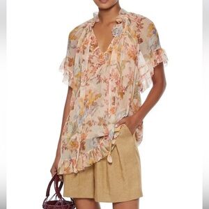 Zimmermann Espionage Silk Floral Tie Front Blouse NWOT